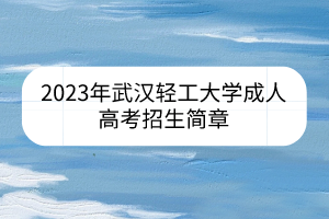 2023年武汉轻工大学成人高考招生简章