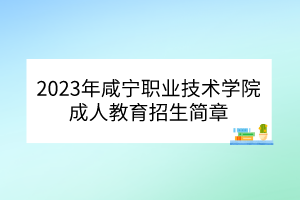2023年咸宁职业技术学院成人教育招生简章