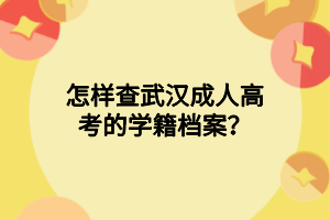 怎样查武汉成人高考的学籍档案？