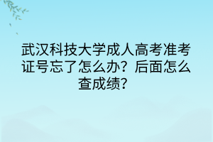 武汉科技大学成人高考准考证号忘了怎么办？后面怎么查成绩？