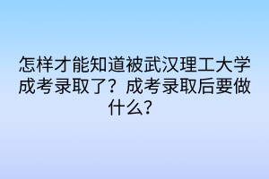 怎样才能知道被武汉理工大学成考录取了？成考录取后要做什么？